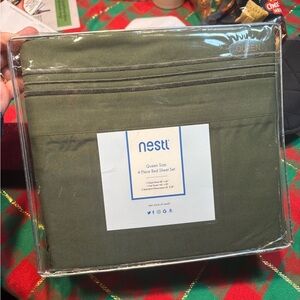 Nestl Queen Size 4 Piece Bed Sheet Set in an olive green color